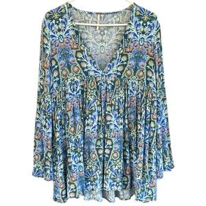 Like New Free People Flare Sleeve Tunic Top Floral Generous Small